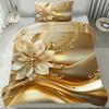 3pcs Golden Bedding Set Gilding Flowers 3D Printed Cozy Duvet Cover King Queen Twin Size Birthday Gift for Adult Bedroom Decor