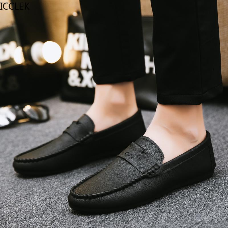 Men 'S New British Style Peas Shoes Soft Sole Breathable Casual Leather Shoes Slip On Lazy Loafers