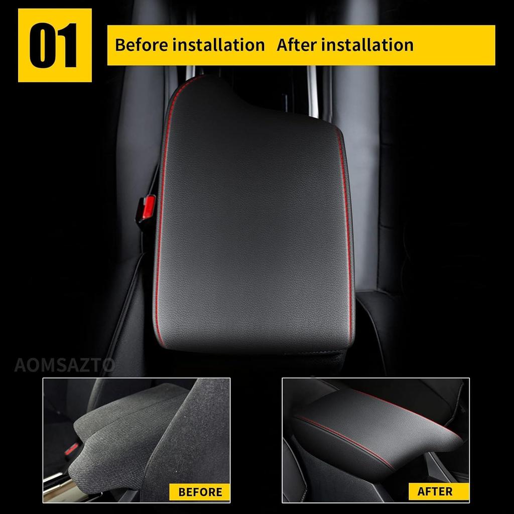AOMSAZTO Armrest For Honda Accord 2013-2017 Black With Red Stiches
