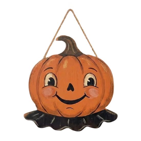 Rustic Wood Skull Decor Halloween Wooden Hanging Pendant with Lanyard, Retro Ghost/Pumpkin/Skull/Black Cat Holiday Yard Accents Decorations for Front