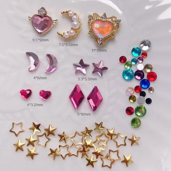 Yousheng 1 Box Nail Decoration Multiple Shapes Waterproof Resin Colorful Sparkling Star Moon DIY Nail Art Tips Decor Beauty Supplies