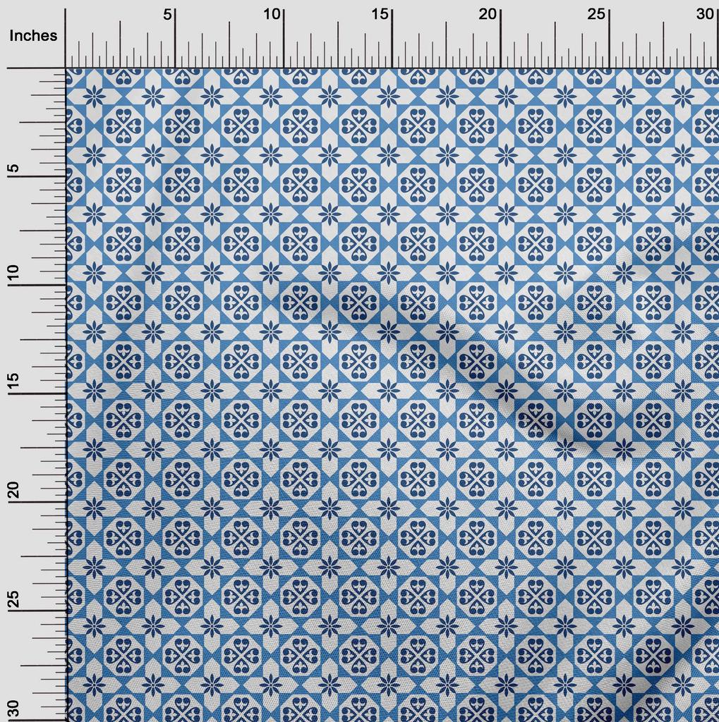 oneOone Cotton Poplin Blue Fabric Asian Block Floral Dress Material Fabric Print Fabric By The Yard 42 Inch