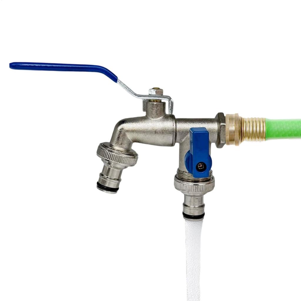 Universeller Edelstahl-Gartenschlauchanschluss mit zwei Auslässen, 3/4 Zoll, frostsicher, für Garten, Rasenfläche, Hof