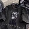 T-shirt lavata retrò da donna con simpatico motivo Dobermann stampato, morbida, girocollo, manica corta