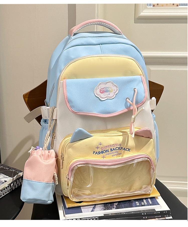School bag 2025 high value contrasting colors large capacity dopamine middle and high school student school bag versatile cute sweet backpack