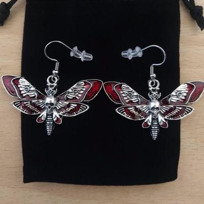 Personality Gothic Blood-red Death Moth Skull Dangle Earrings for Women Halloween Party Demon Slayer Jewelry Accessories Gifts