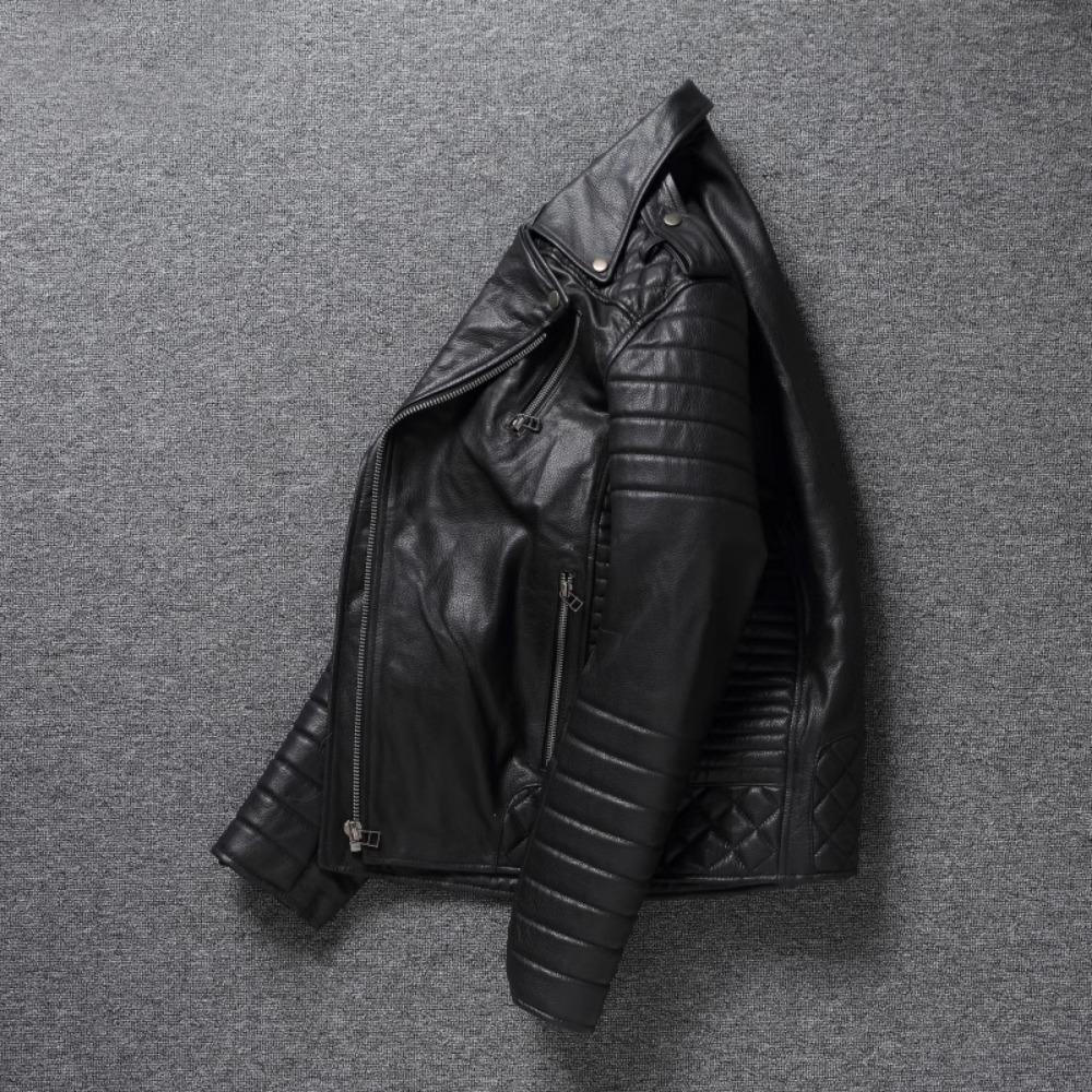 Chinesische Größe Schwarze Rindsleder-echte Lederjacke Herren Motorradjacken Weiche Bomberjacke Reiten Bikerkleidung Herren Lederjacke Herbstmantel