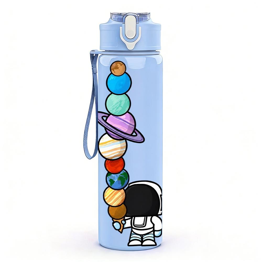 1PC Astronaut Stack Planet Rocket Layout 750ml Color Plastic Water Bottle Leakproof Flip Straw Lid For Sports Office Home Use