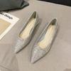 Crystal Shoes Sequins Low Heels Women's Pointed Flat Bottom Celebrity Silver Maternity Bride Wedding Shoes