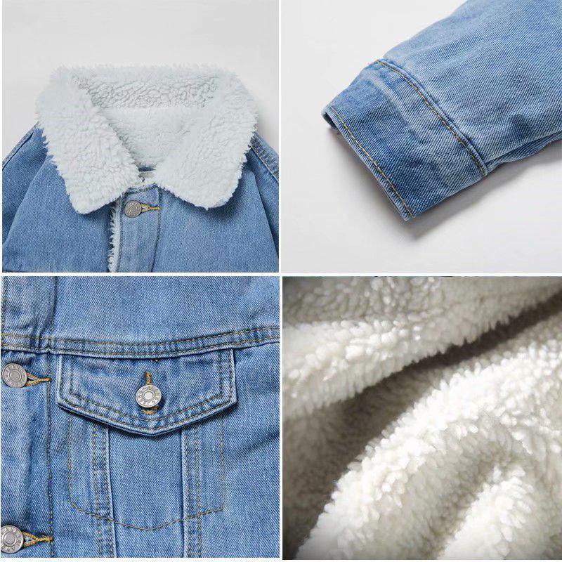 Men's Trendy Loose Lamb Wool Denim Jacket with Plush Lining - Winter Thickened Coat for Couples