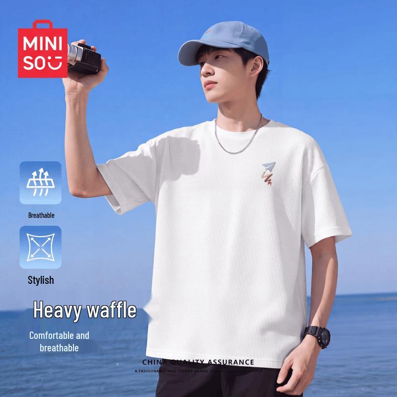 MINISO Men s Heavyweight Waffle Knit Short Sleeve T-Shirt L