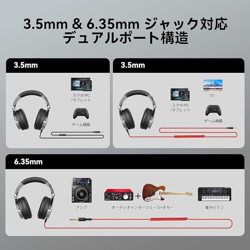 OneOdio Pro 10 Over-Ear Headphones, Wired, Bass-Boosted, 50mm Drivers, 6.35 & 3.5mm Jacks, DJ Monitor Headphones, Recording, Mixing, Studio