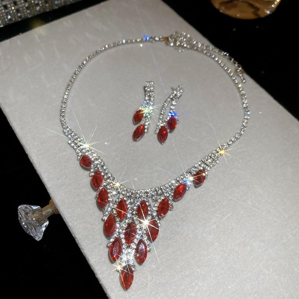 2 pieces Water Drop Rhinestone Jewelry Set Inlaid Crystal Necklace Set  Banquet