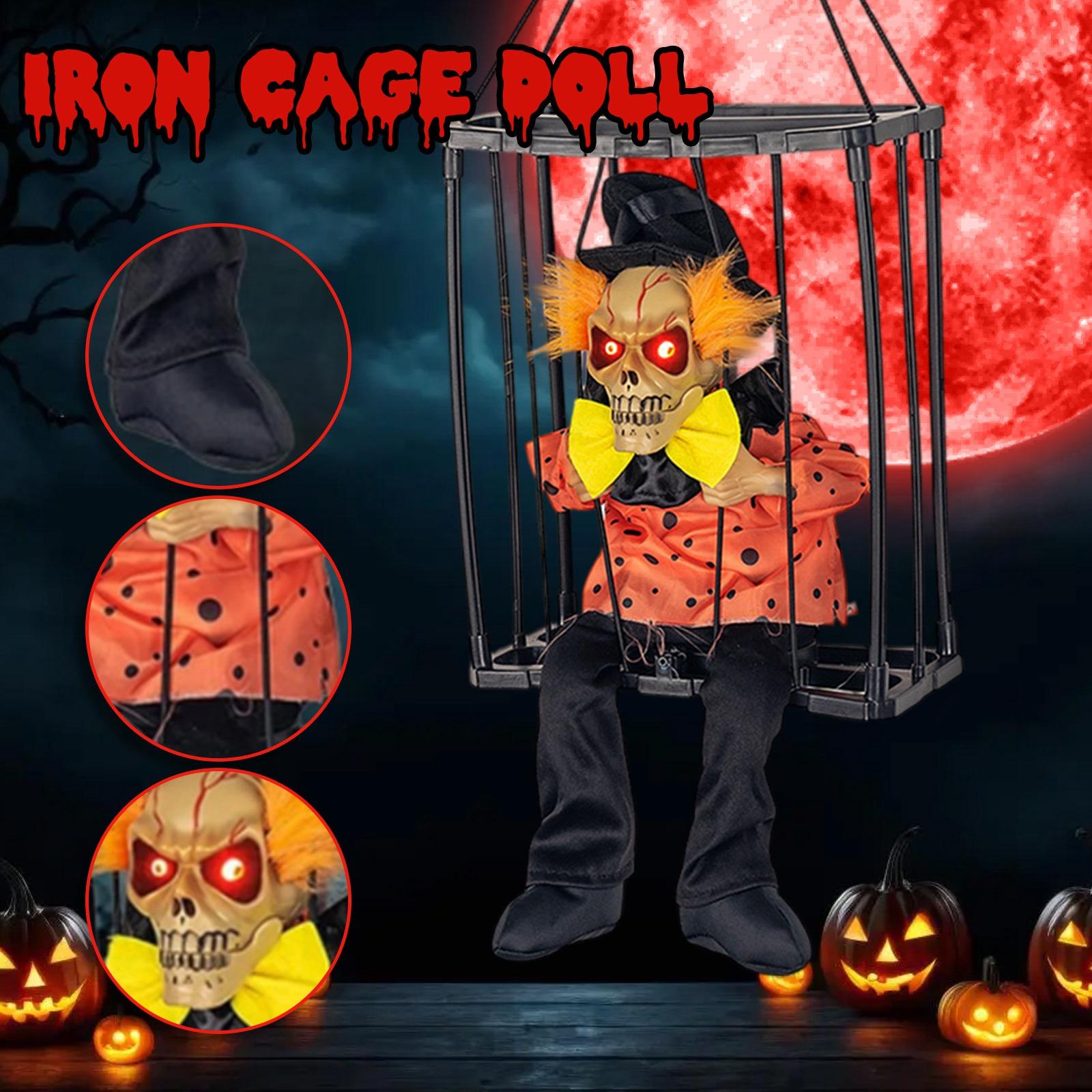 

Хэллоуин Ужас Украшение: Электрическое свечение и звук для висящих призраков в тюрьме, страшные тюремные клетки, висящие призраки-скелеты One Size