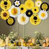 14Pieces Biodegradable Sunflower Bees Paper Fan Decorations Functional Party Backdrops for Indoor Outdoors Use