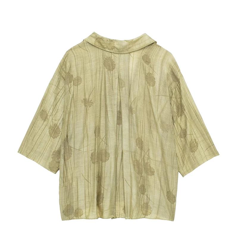 New Linen Tie-dye Print Long Pants Sets For Women Lapel Half Sleeve Single Breasted Shirts Drawstring Wide Leg Pant 2 Pieces Set