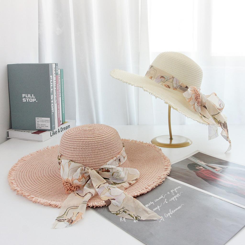 Fashion Tassel Female Lace Bow Bowknot Straw Hat SummerWomen Ladies Casual Floppy Sun Hat Ribbon  Sunscreen Cap for Beach