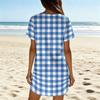 Women's Summer Casual V Neck Short Sleeve Vintage Plaid Print Loose Fit Mini Dress for Daily Wear Beach Vacation