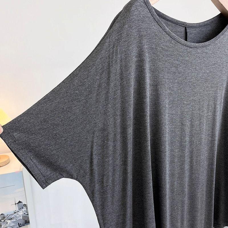 T-shirt Damski Jednolity Kolor Codzienny Duży Rozmiar Luźny Okrągły Dekolt Pulower Krótki Rękaw Top