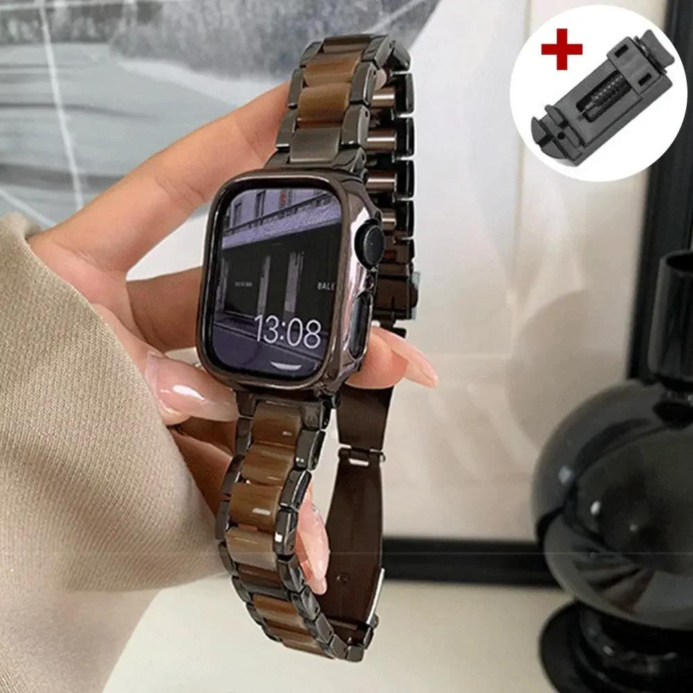 Luxury Women Resin Strap For Apple Watch Ultra 3 2 49mm 42mm 46 41 45 38 40 44mm Metal Bracelet for iWatch 11 10 9 8 7 6 SE Band