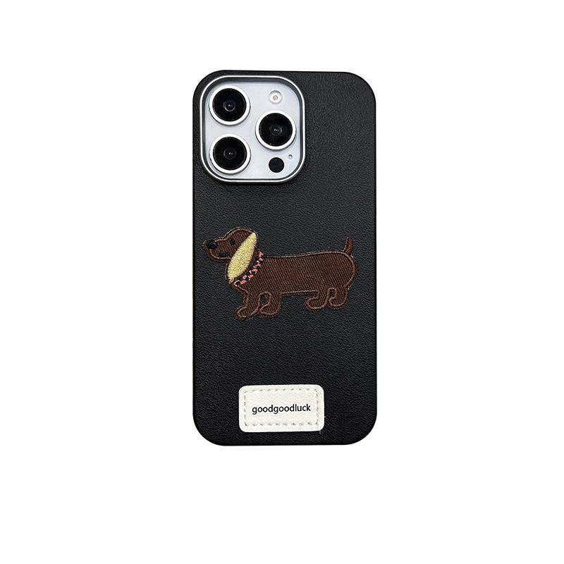 TPU Faux Leather Phone Case with Hand Strap & Puppy Pendant for iPhone 16 Pro Max, 15, & 14 Women's