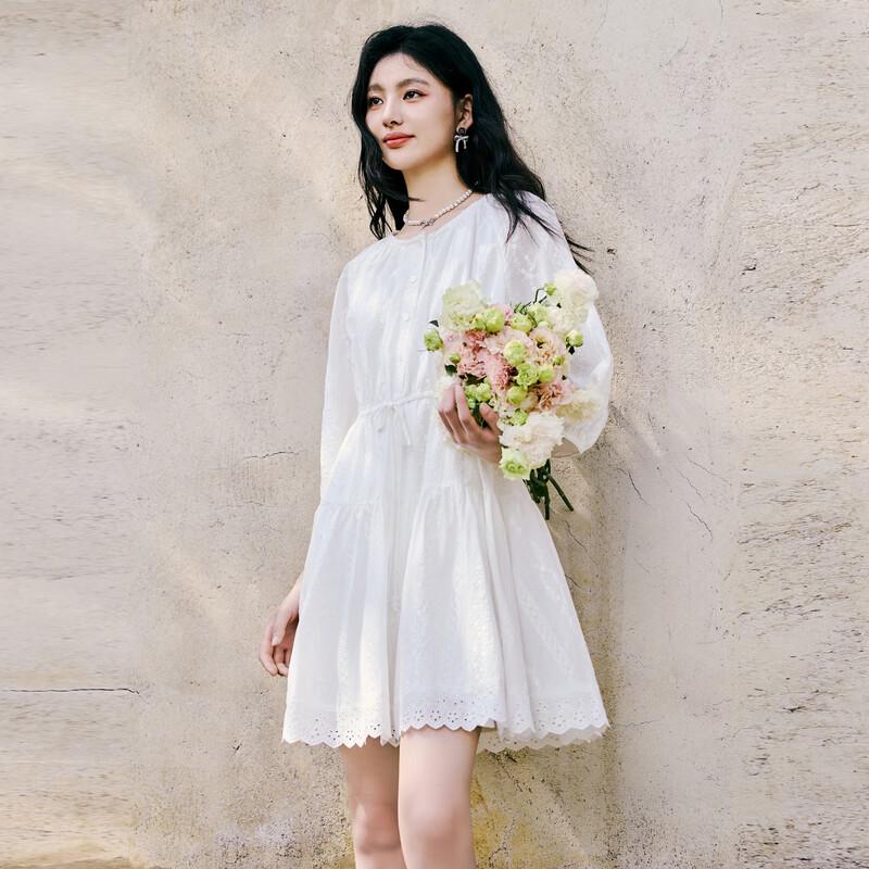 

Qiusbiyiren 2025 Spring Elegant Round Neck Waist-Cinching Dress M