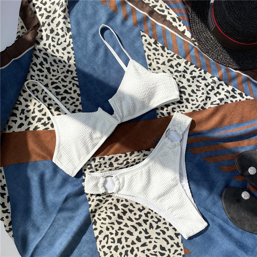 

V-образный морщинистый женский купальник бикини женский купальник из двух частей комплект бикини со средней талией купальный костюм для плавания S белый