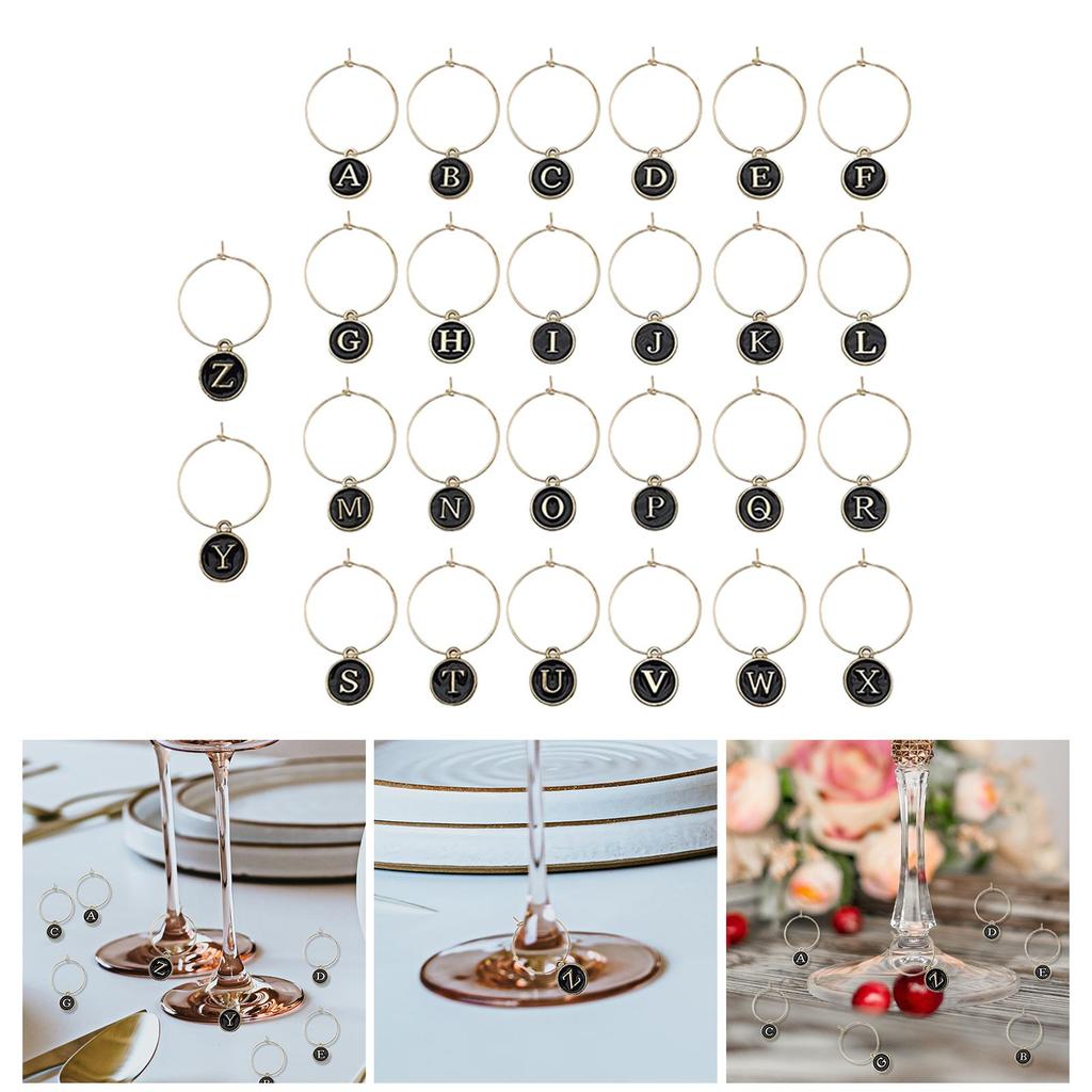 26Pcs English Alphabet Letters Wine Glass Charms for Stem Glasses Gatherings
