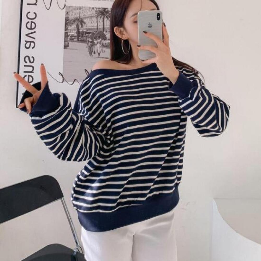 New Arrivals Open Run Women Off Shoulder STriped T shirT boaT Neck