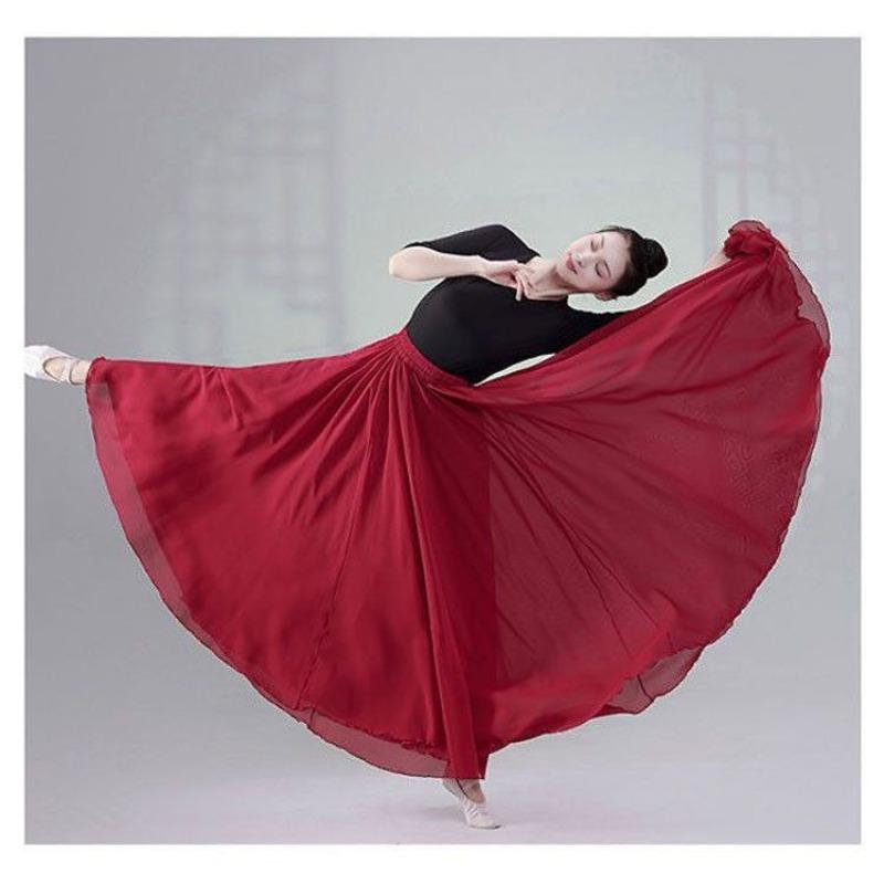 Elegant Big Swing Hem Half Skirt Double Layer Chiffon Lightweight National Folk Classical Dance Dress For Women