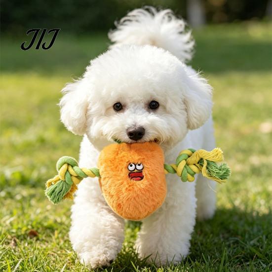 Plush Vegetable Toy Stuffed Dog Toy, Interactive Squeaky Chew Carrot Eggplant Aggressive Chewer Green Pepper with Rope Arm for Tug-of-war, Small