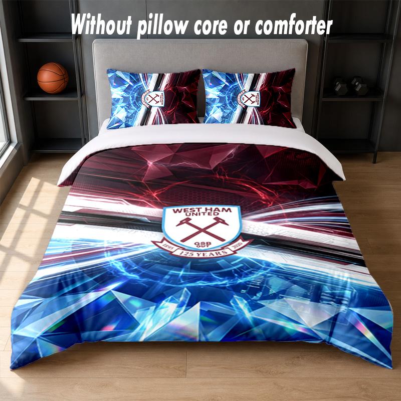 Set Biancheria da Letto West Ham United Football Design 1 Copripiumino + 2 Federe Morbido Traspirante Biancheria da Letto per la Casa