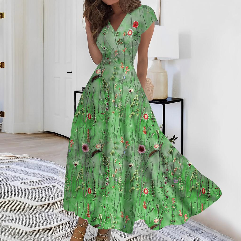 Rochie Lungă de Damă Rochie Maxi Rochie Casual Rochii din Voal Rochie Evazată Culoare Casual Matură În Aer Liber Dată Zilnică Rochie cu Volane și Mânecă Scurtă cu Decolteu în V