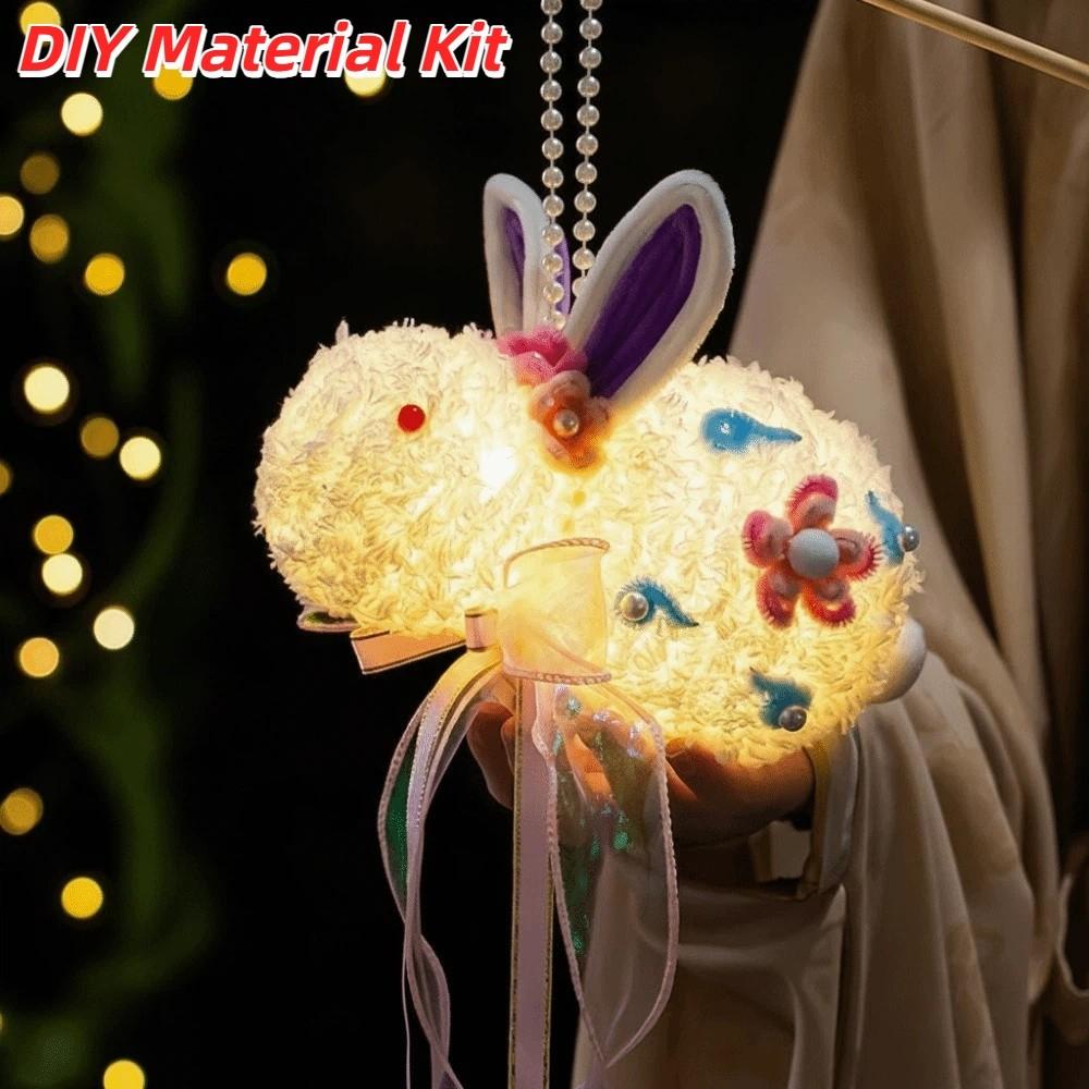 Handmade Plush Bunny Lamp Luminous Mid-Autumn Lantern Retro Light Rabbit Lantern Lantern Festival Style 5