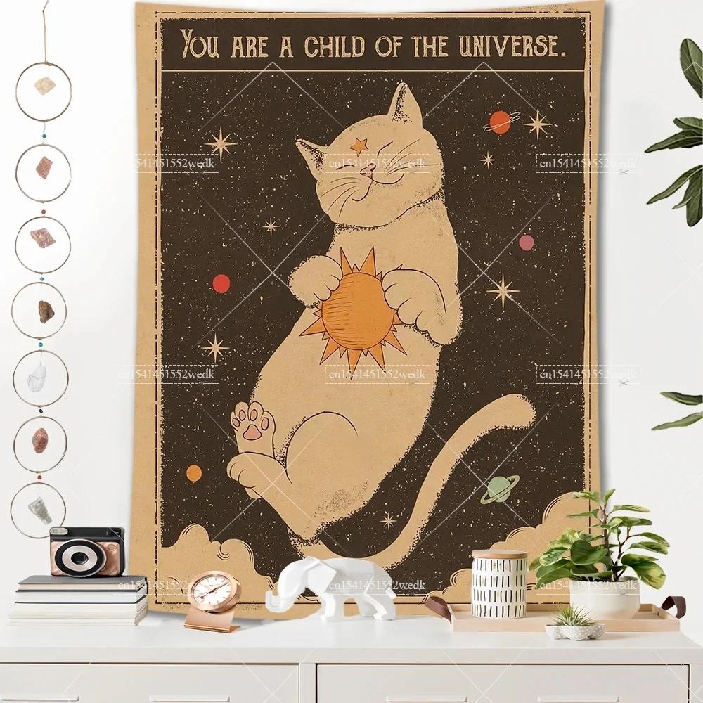 

VIKAMA Bohemian Tarot CatThemed Room Decor Tapestry Sun and Moon Tarot Tapestry Home Room Wall Decor 74x94cm(29x37in)