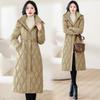 Women Hooded Quilted Long Puffer Coat Drawstring Waist Winter Jacket