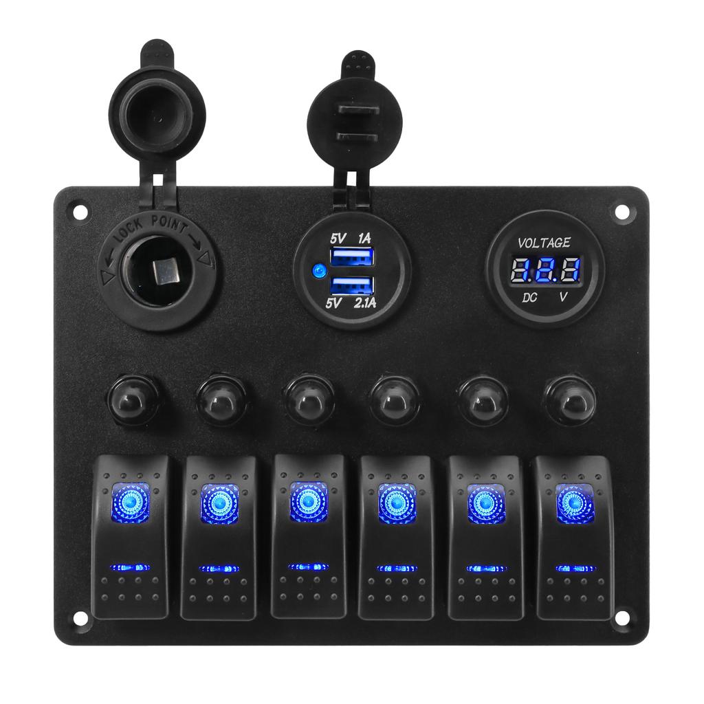 5/6/8/10 Gang Switch Panel 12v 24v 15A Fuse Circuit Breaker for Car Marine RV Yacht With 4.2A Dual USB Charger Socket Voltmeter