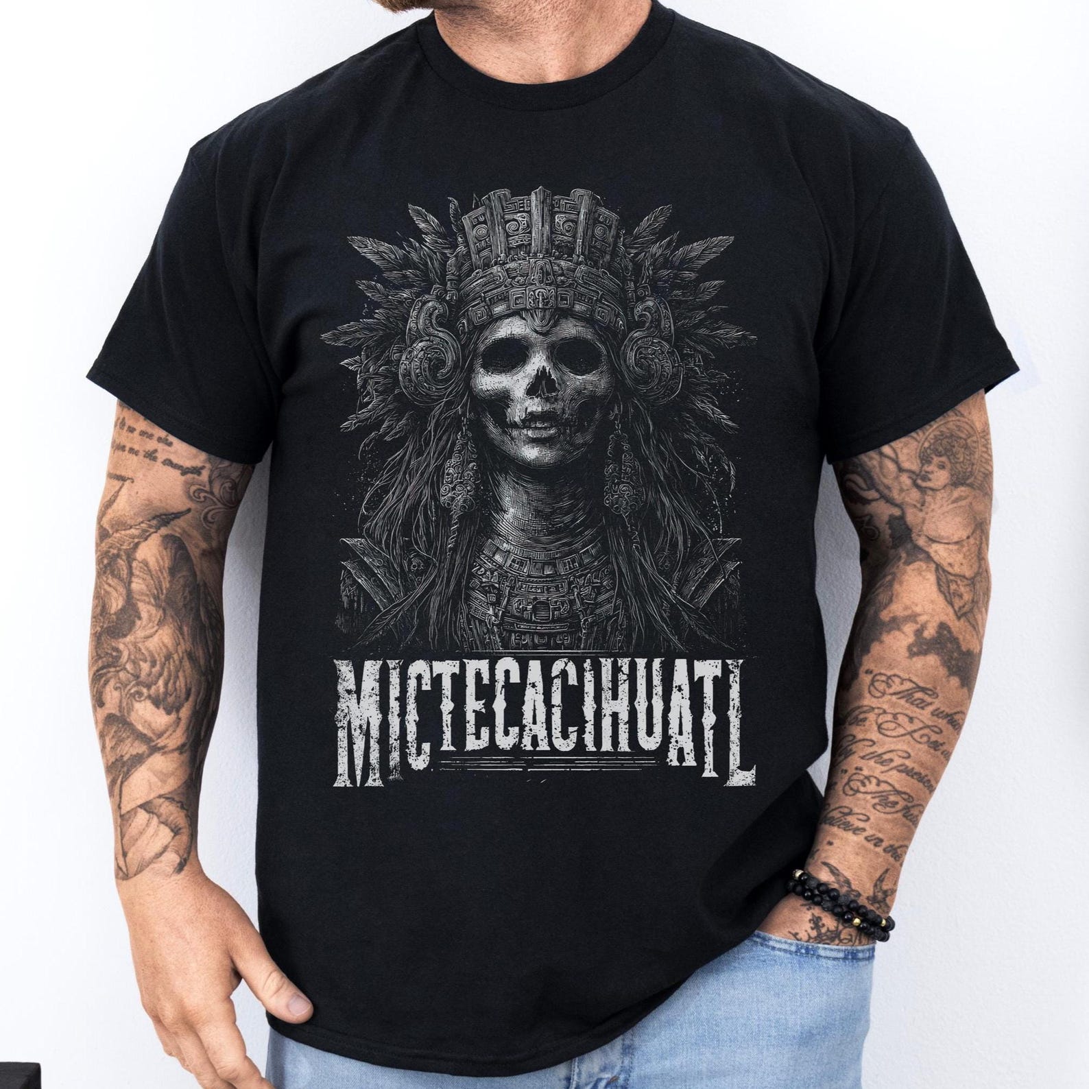 Mictecacihuatl Aztec Goddess Shirt: Mictlan Underworld T-Shirt | Mexica Mythology Dark Art Tee | Indigenous Graphic L