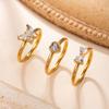European Golden Ring Set: Shiny Rhinestone Butterfly, Heart & Bow Design in Stainless Steel
