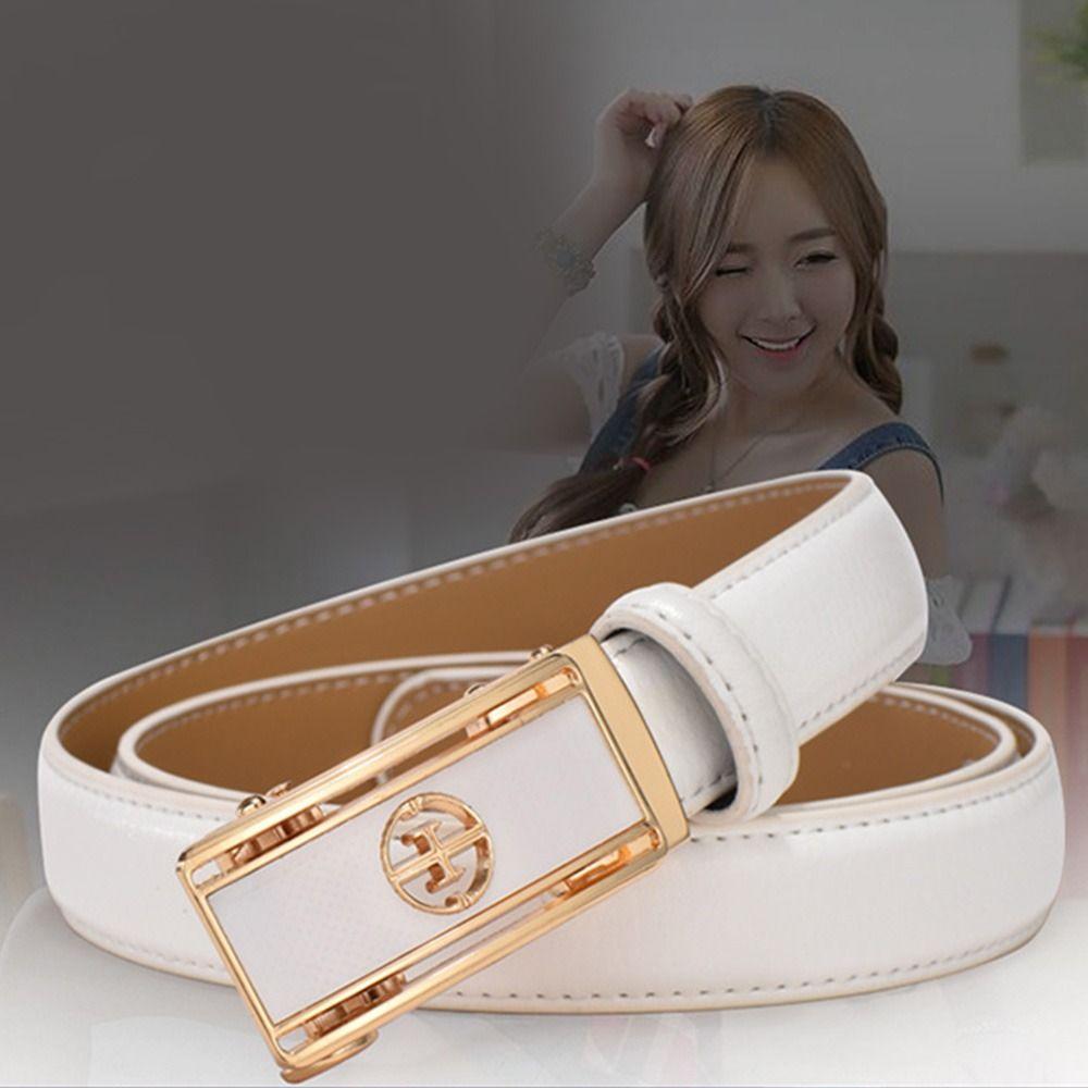 Women Casual Vintage Automatic Buckle Waistband Pants Bands Ladies Dress Belts Genuine Leather Belt