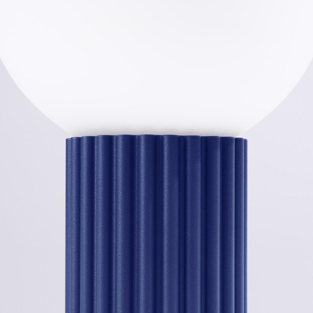 Lampka Biurkowa Nowoczesna Ultramaryna Ryflowany Korpus Szklana Biała Kula Włącznik Do Przedpokoju Salonu 1Xg9 8W Halo Sollux Lighting