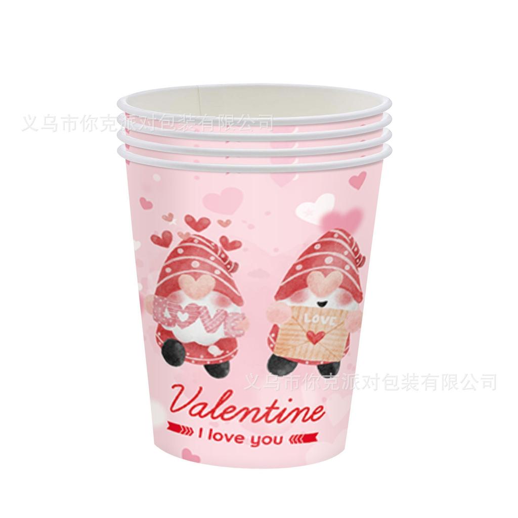 Pink Valentine's Day Tableware Set, Paper Plates, Paper Cups, Tissues, Tablecloths, Party Decoration, Scene Decoration and Arrangement Supplies