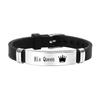 Pulsera de Acero Inoxidable para Hombre y Mujer, Pulsera de Moda Rey Reina, Longitud Ajustable, Pulsera de Silicona, Joyería