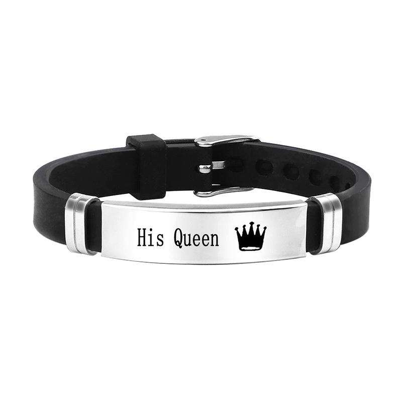 

Браслет из нержавеющей стали для мужчин и женщин, модный, король, королева, регулируемая длина, силиконовый браслет, ювелирное изделие 1pc серебряный