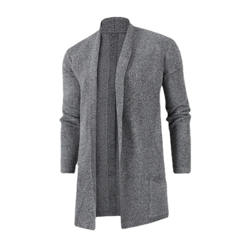 Men Sweater Coats Korean Style Men's Slim Mid-length Solid Knitted Jackets Male Casual Sweaters Cardigan Coat