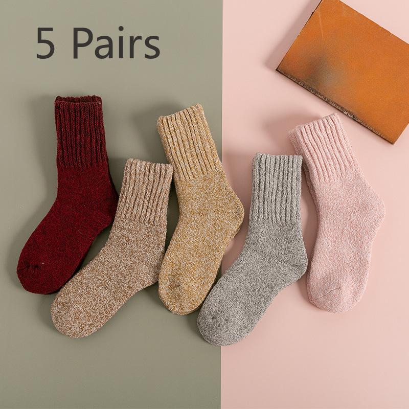 5 Pairs of Women's Winter Thick Warm Solid Wool Tube Socks