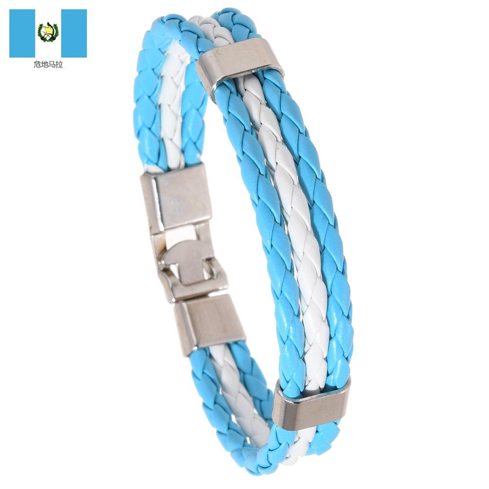 Geflochtene Flaggenfarbe Lederarmband PU Kunstleder Manschette Fußball Weltmeisterschaft Land Armband Unisex Schmuck