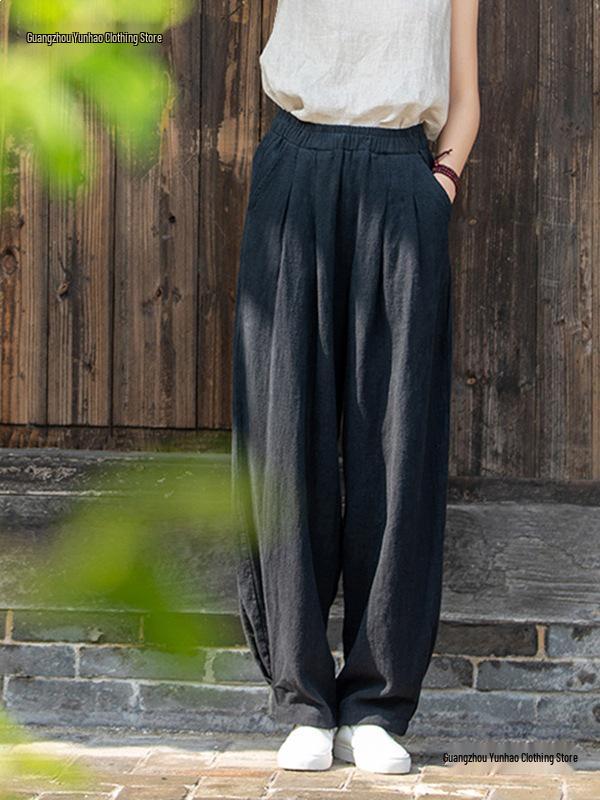 Spring 2026 Women's Cotton & Linen Lantern Pants: Artistic, Sand-Washed, Slimming, Casual Fit