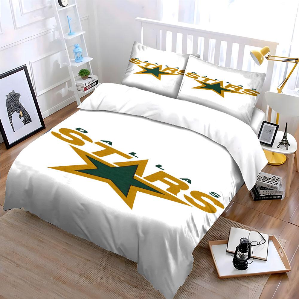 Dallas Stars Green and Gold Logo Design Print Bedding Set Duvet Cover Pillowcases (1* Duvet Cover 2* Pillowcases Do Not Include Comforter)