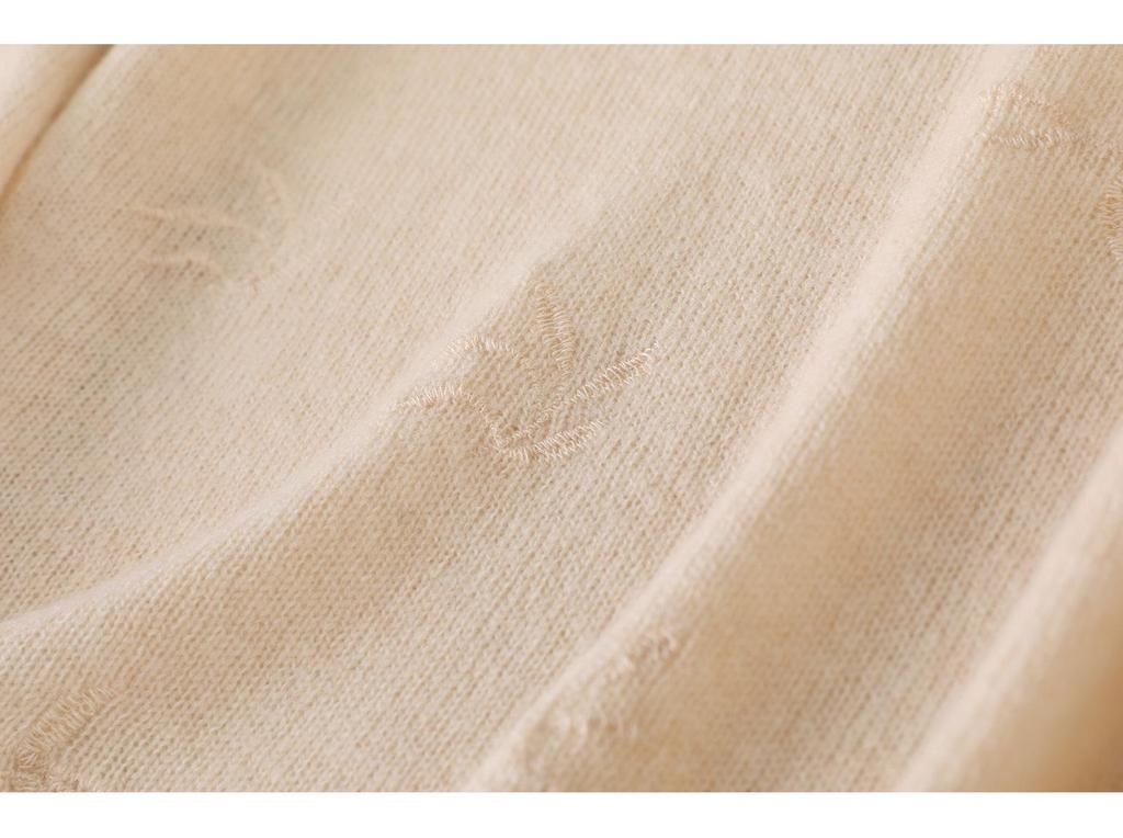 Women's Pure Wool Loose Pullover Sweater - Willow Leaf Embroidered Round Neck Knitwear